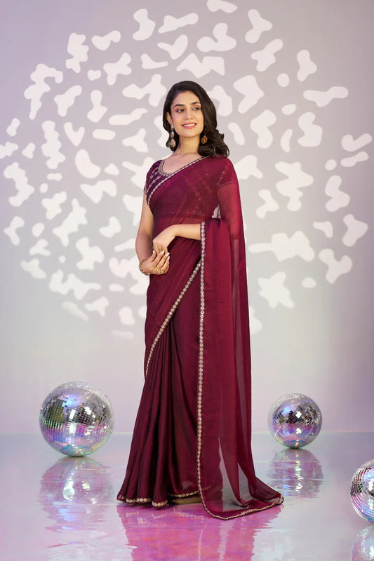 Ready To Wear Moss Embroidered Lace Border With Embroidered Work Blouse Piece - EZBER