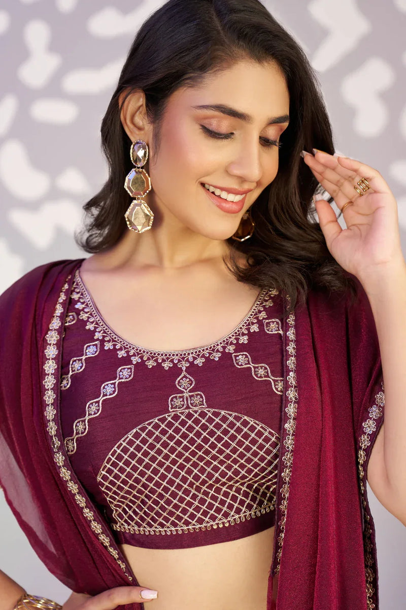 Ready To Wear Moss Embroidered Lace Border With Embroidered Work Blouse Piece - EZBER