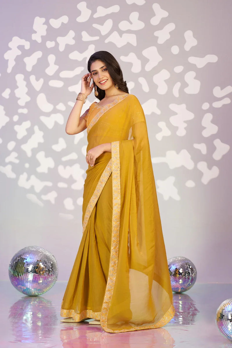 Ready To Wear Moss Embroidered Lace Border With Embroidered Work Blouse Piece - EZBER