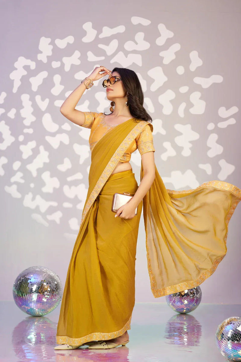 Ready To Wear Moss Embroidered Lace Border With Embroidered Work Blouse Piece - EZBER