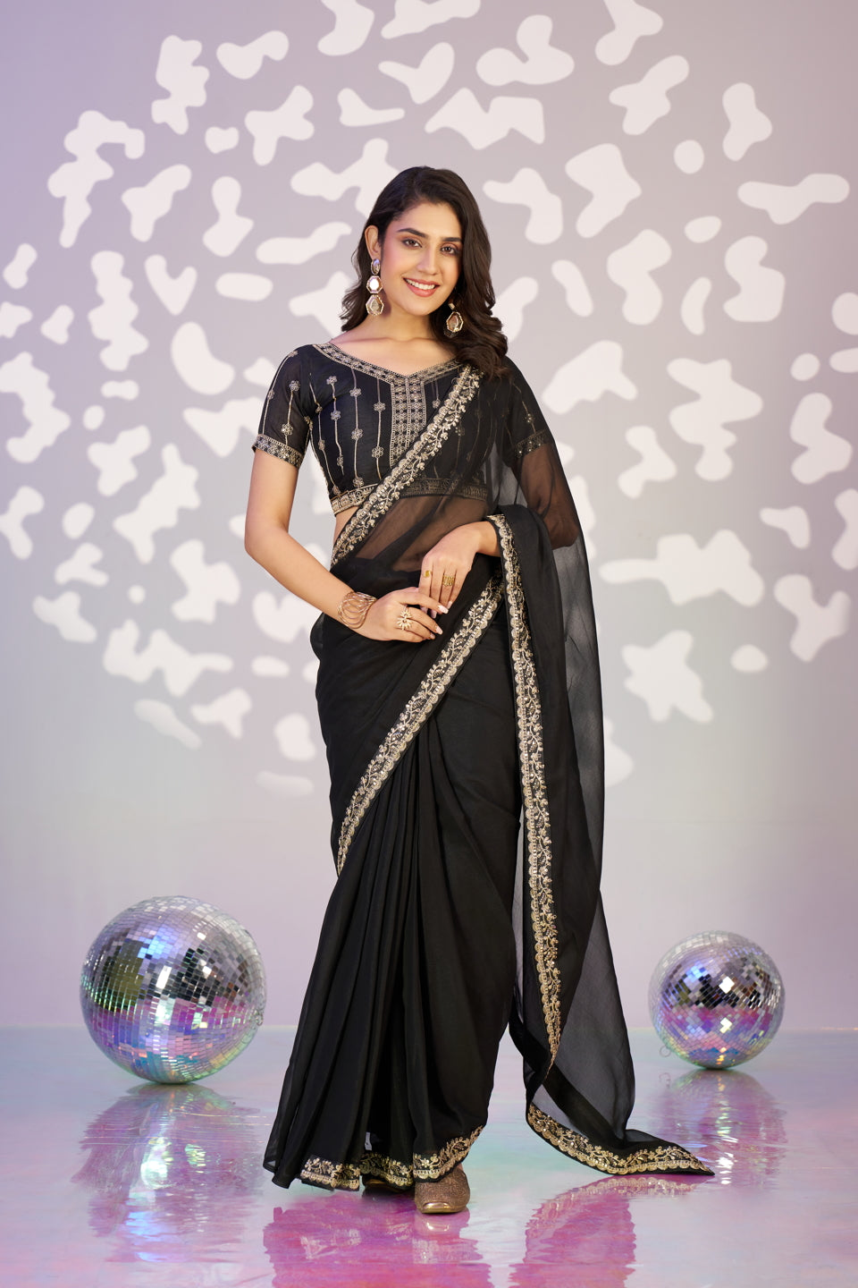 Ready To Wear Shimmer Embroidered Lace Border With Embroidered Sequins Blouse Piece