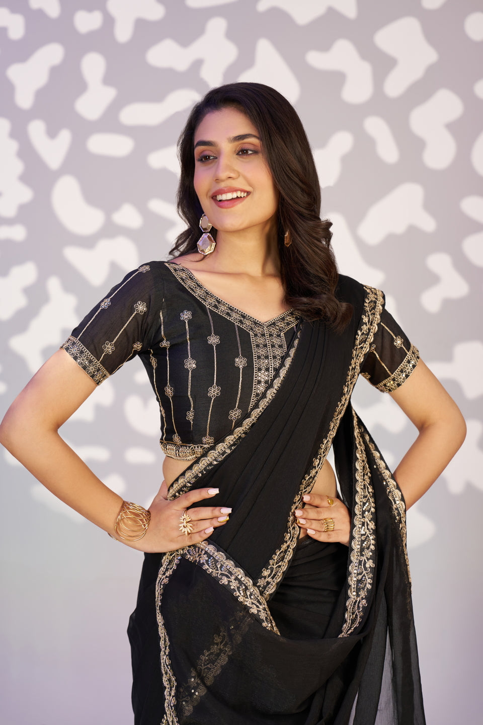 Ready To Wear Shimmer Embroidered Lace Border With Embroidered Sequins Blouse Piece