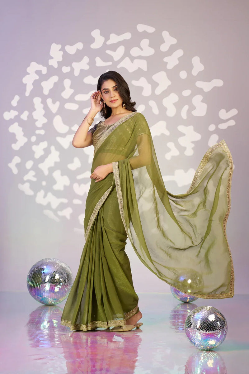 Ready To Wear Shimmer Embroidered Lace Border With Embroidered Sequins Blouse Piece - EZBER