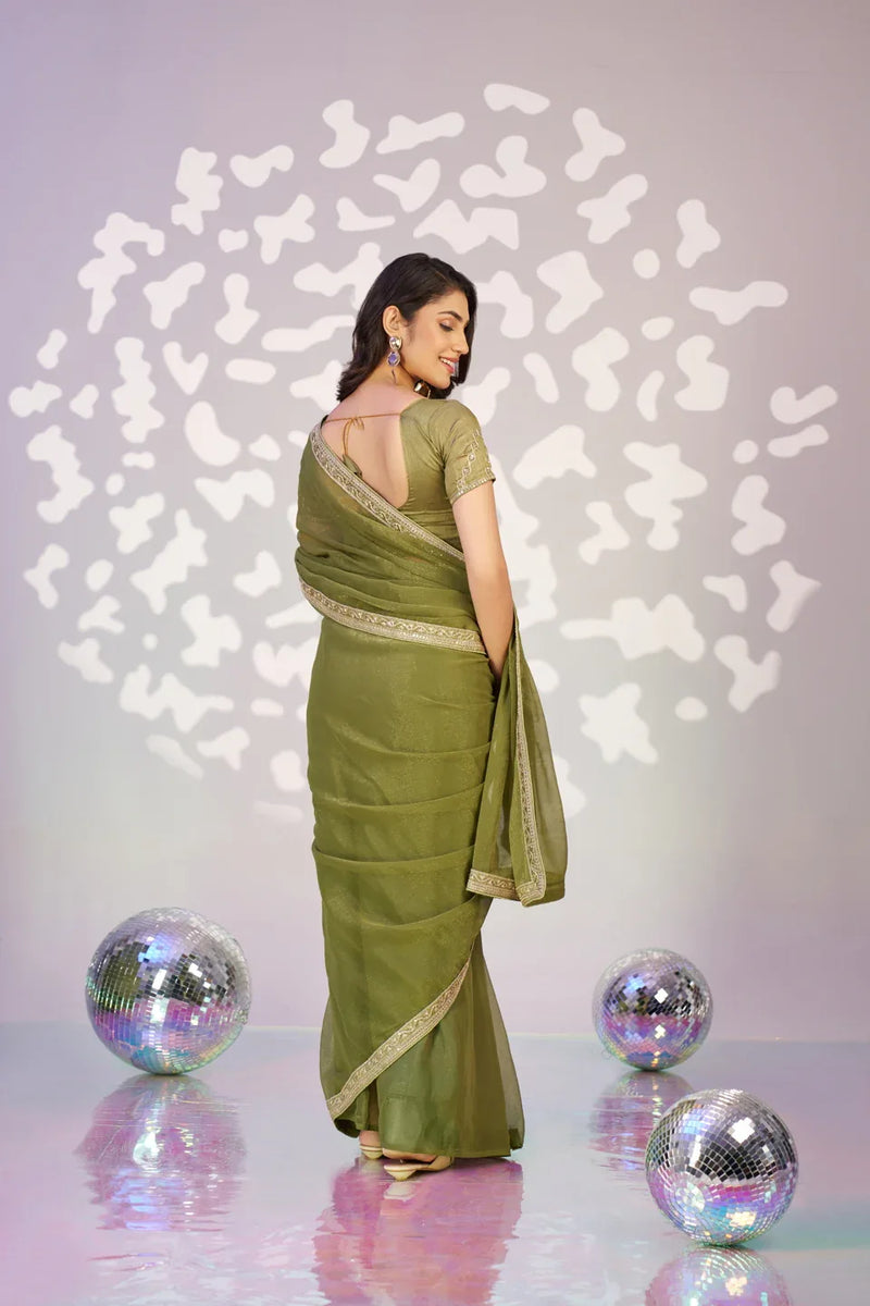 Ready To Wear Shimmer Embroidered Lace Border With Embroidered Sequins Blouse Piece - EZBER