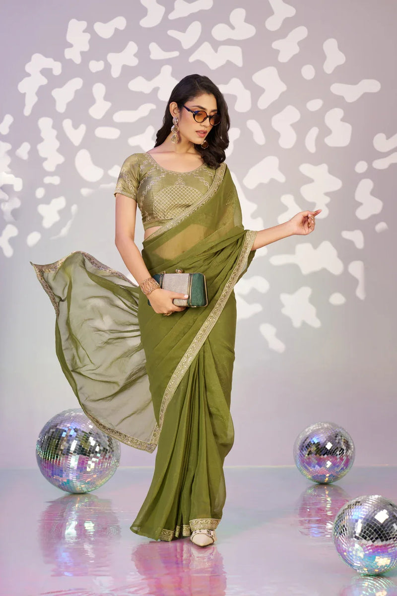 Ready To Wear Shimmer Embroidered Lace Border With Embroidered Sequins Blouse Piece - EZBER