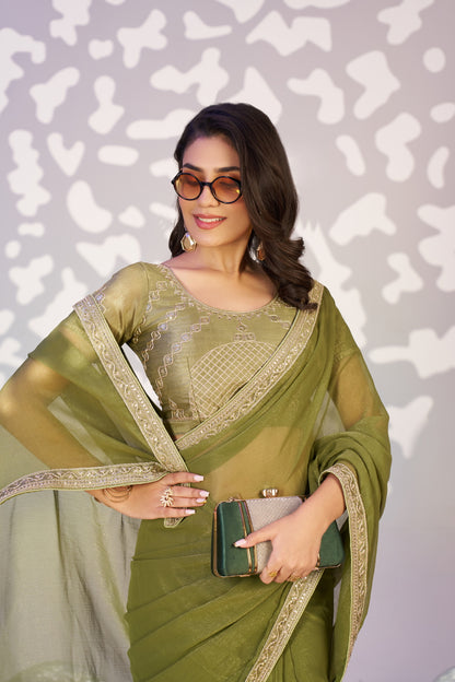 Ready To Wear Shimmer Embroidered Lace Border With Embroidered Sequins Blouse Piece