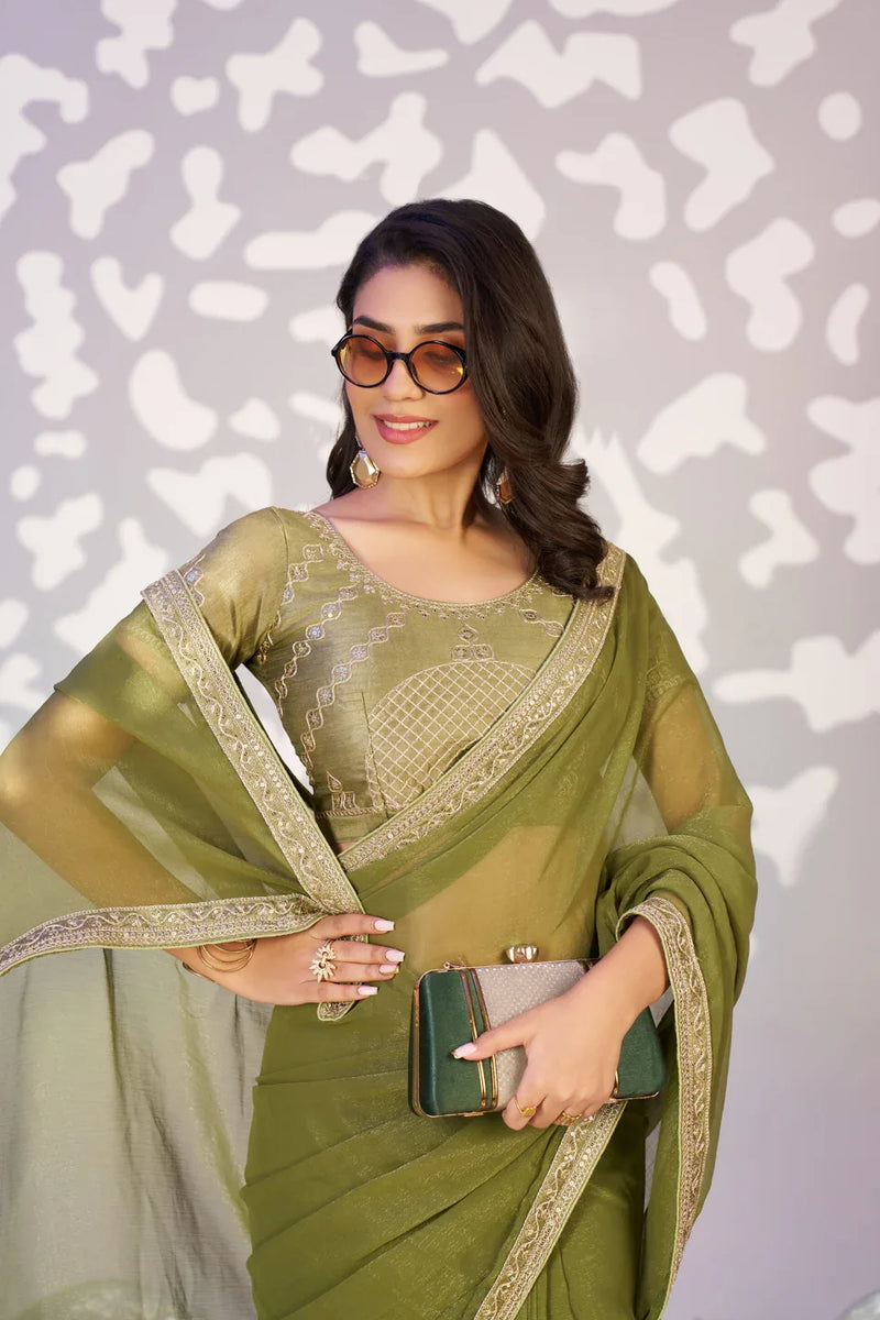 Ready To Wear Shimmer Embroidered Lace Border With Embroidered Sequins Blouse Piece - EZBER