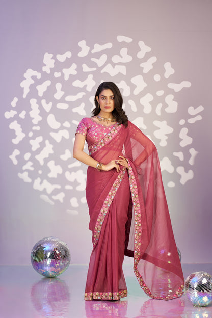 Ready To Wear Shimmer Embroidered Lace Border With Embroidered Sequins Blouse Piece