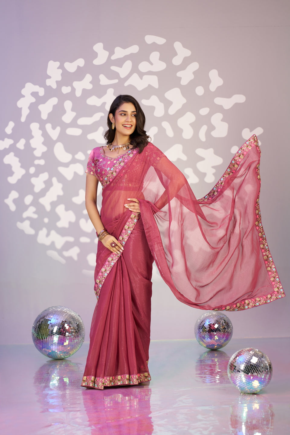 Ready To Wear Shimmer Embroidered Lace Border With Embroidered Sequins Blouse Piece