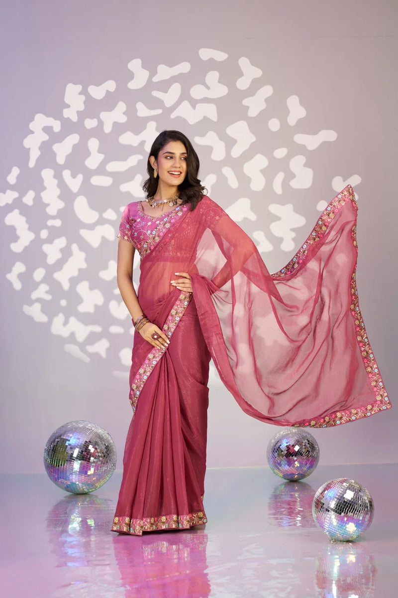 Ready To Wear Shimmer Embroidered Lace Border With Embroidered Sequins Blouse Piece - EZBER