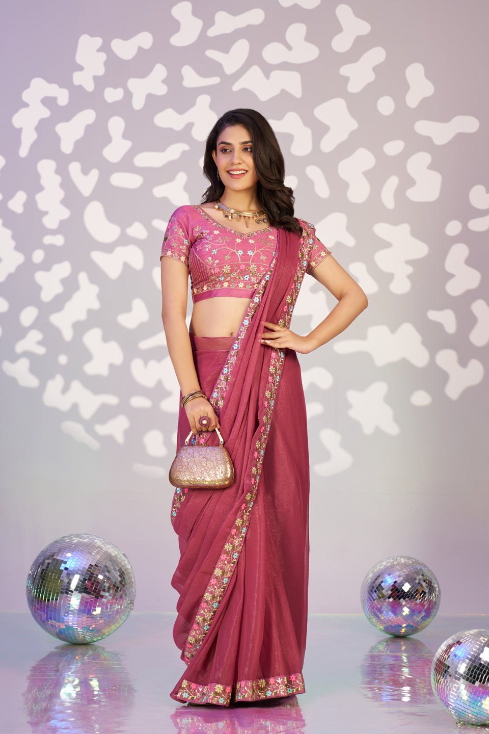 Ready To Wear Shimmer Embroidered Lace Border With Embroidered Sequins Blouse Piece