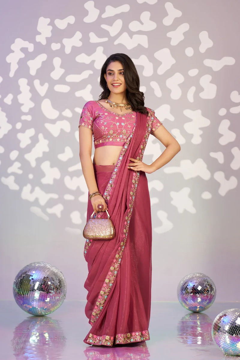 Ready To Wear Shimmer Embroidered Lace Border With Embroidered Sequins Blouse Piece - EZBER