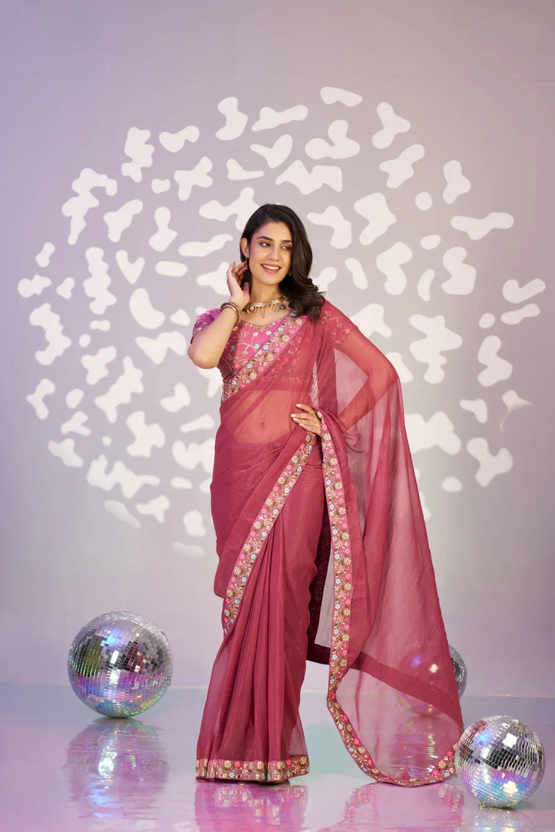 Ready To Wear Shimmer Embroidered Lace Border With Embroidered Sequins Blouse Piece - EZBER