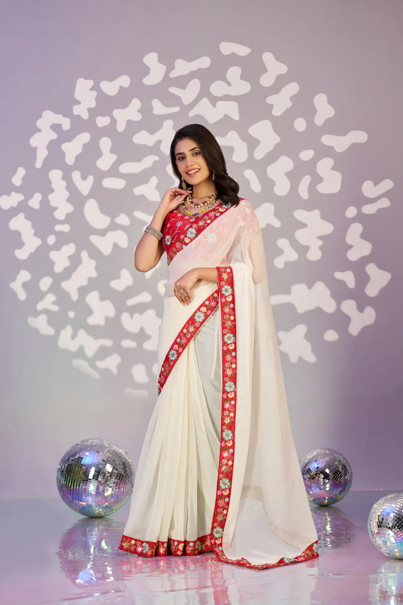 Ready To Wear Shimmer Embroidered Lace Border With Embroidered Sequins Blouse Piece - EZBER