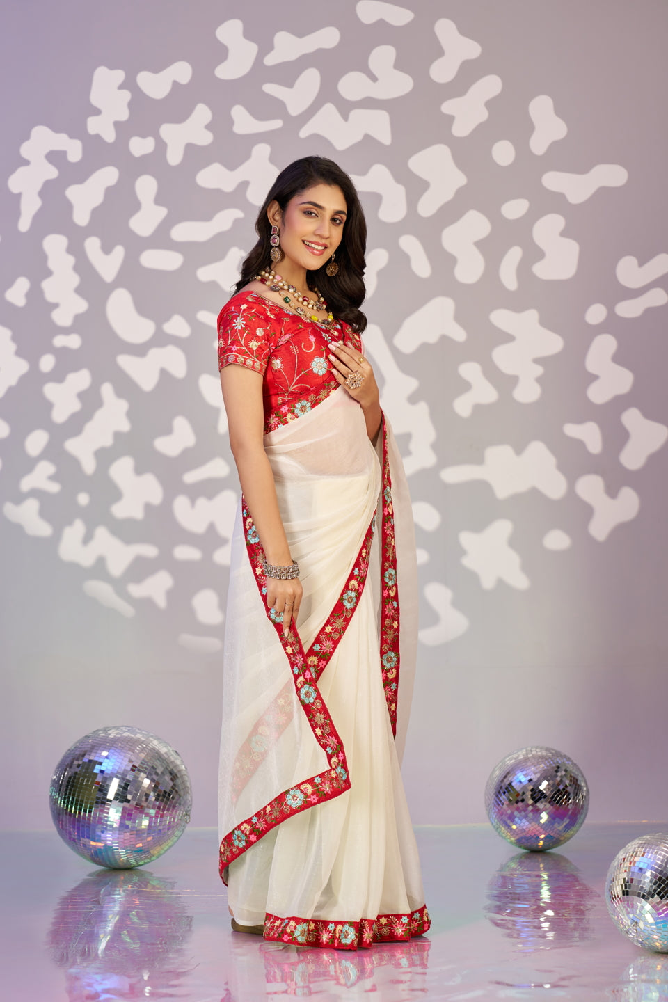 Ready To Wear Shimmer Embroidered Lace Border With Embroidered Sequins Blouse Piece