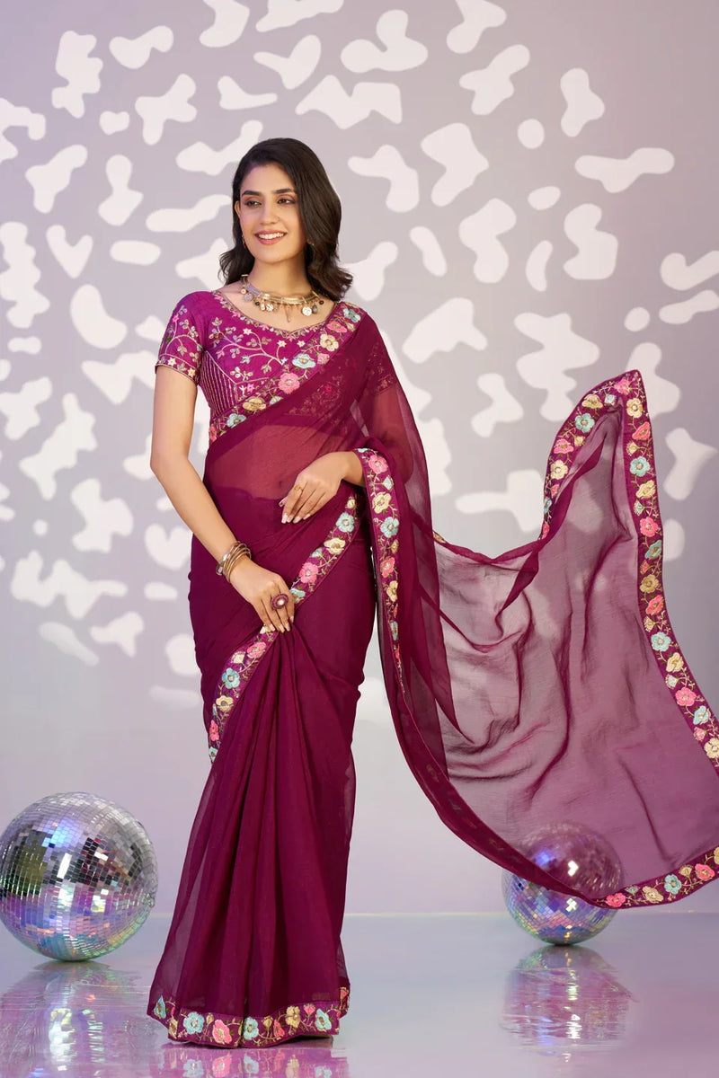 Ready To Wear Shimmer Embroidered Lace Border With Embroidered Sequins Blouse Piece - EZBER