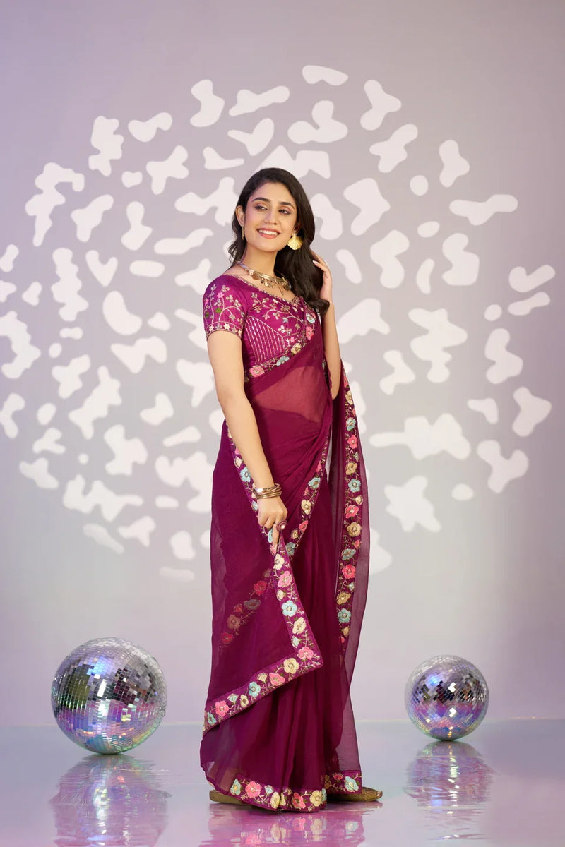 Ready To Wear Shimmer Embroidered Lace Border With Embroidered Sequins Blouse Piece - EZBER