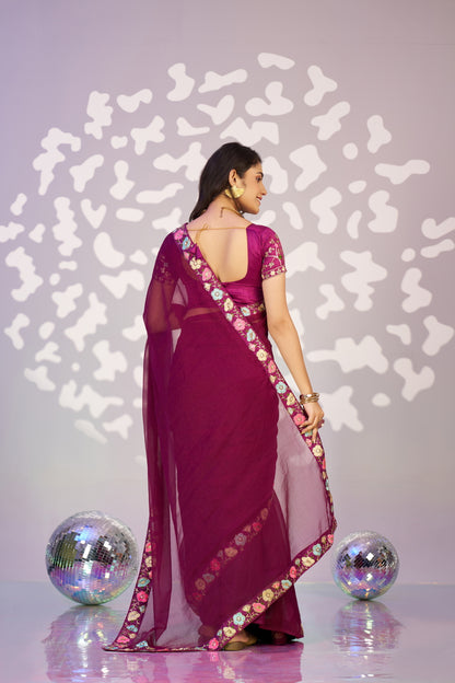 Ready To Wear Shimmer Embroidered Lace Border With Embroidered Sequins Blouse Piece