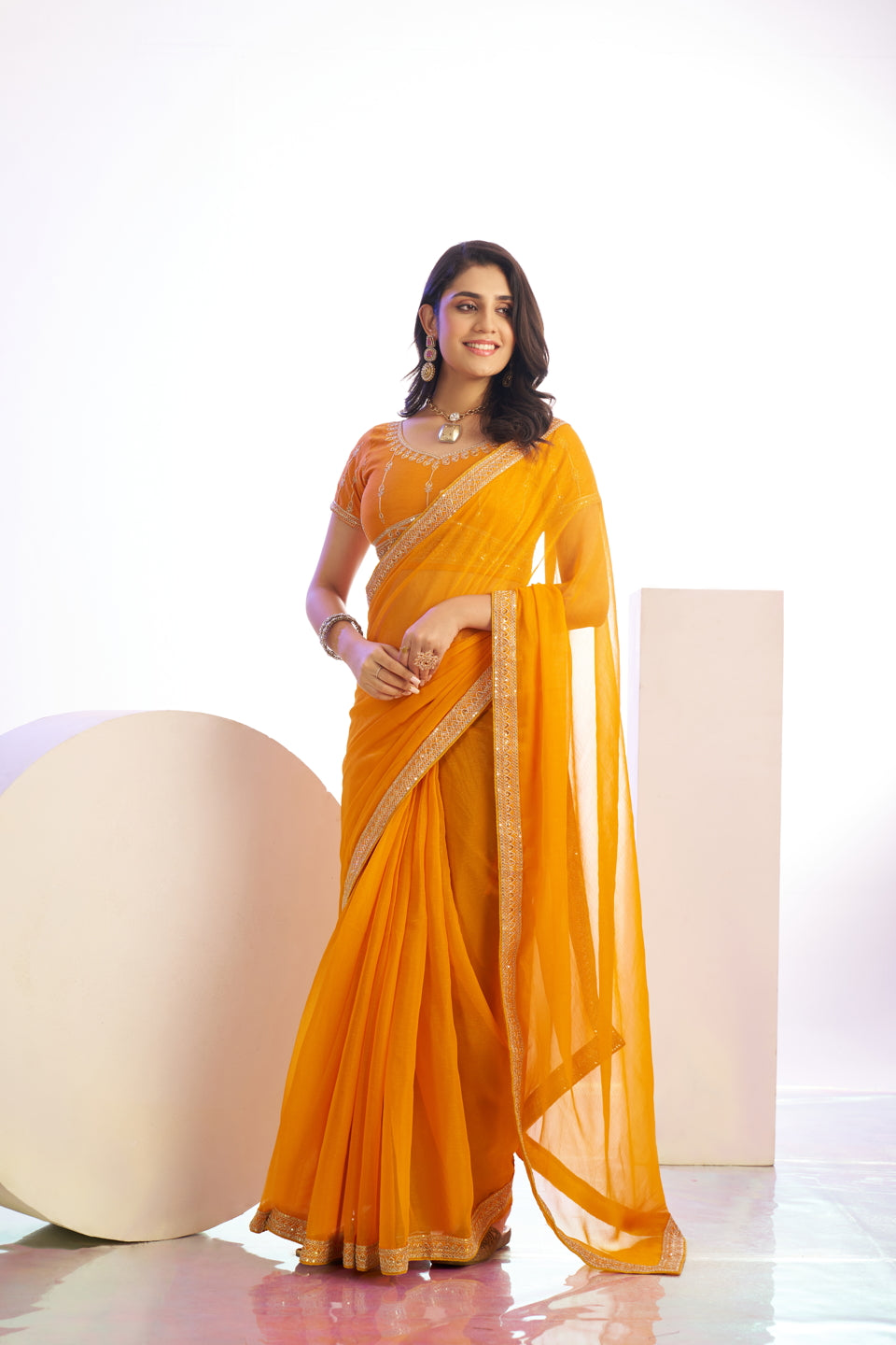 Ready To Wear Shimmer Embroidered Lace Border With Embroidered Sequins Blouse Piece