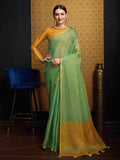 Green Linen Festive Wear Saree With Blouse Piece - EZBER