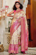 Beige And Peach Banarasi Saree - EZBER