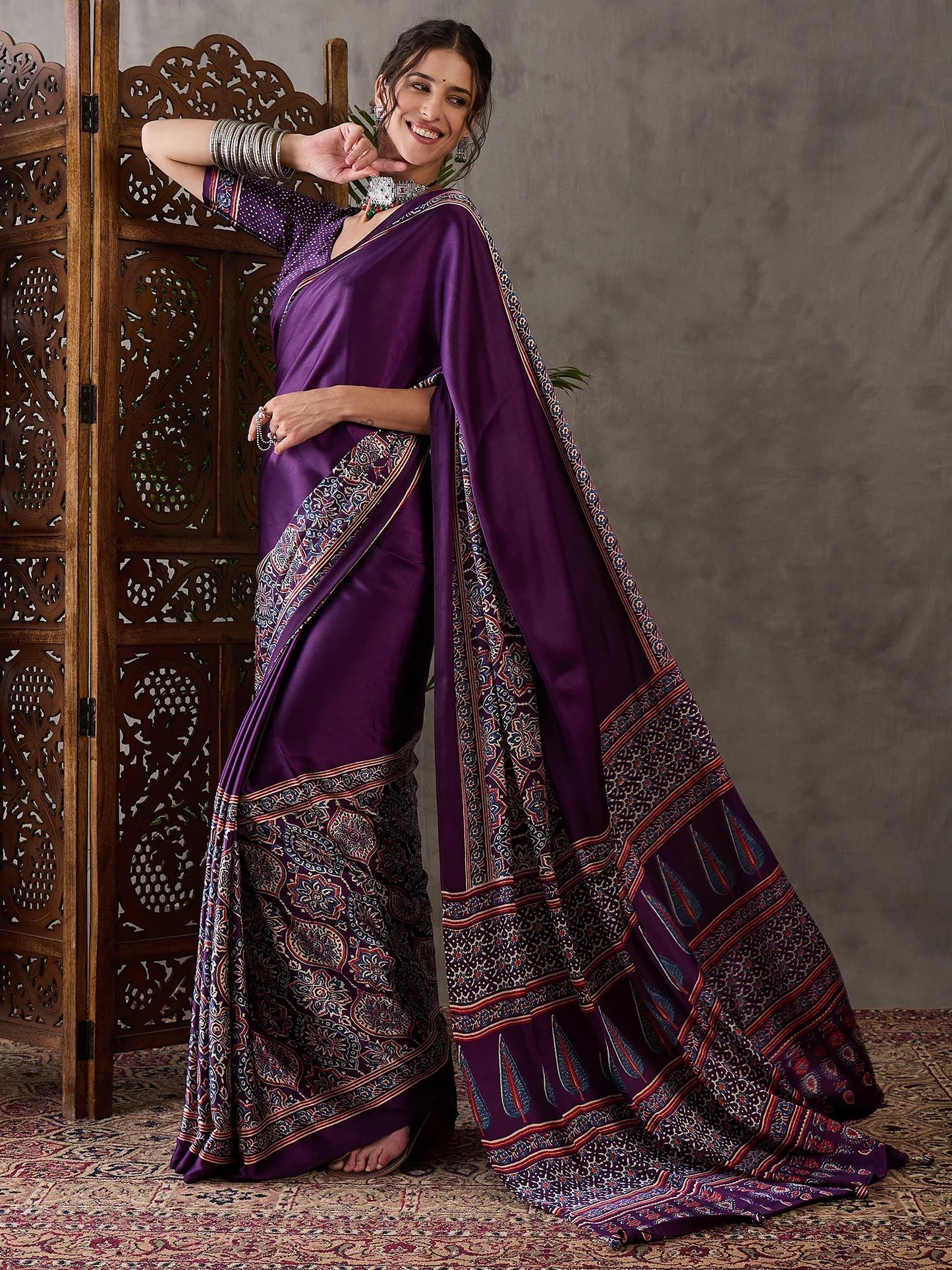 Purple Semi Modal Saree With Blouse Piece - EZBER