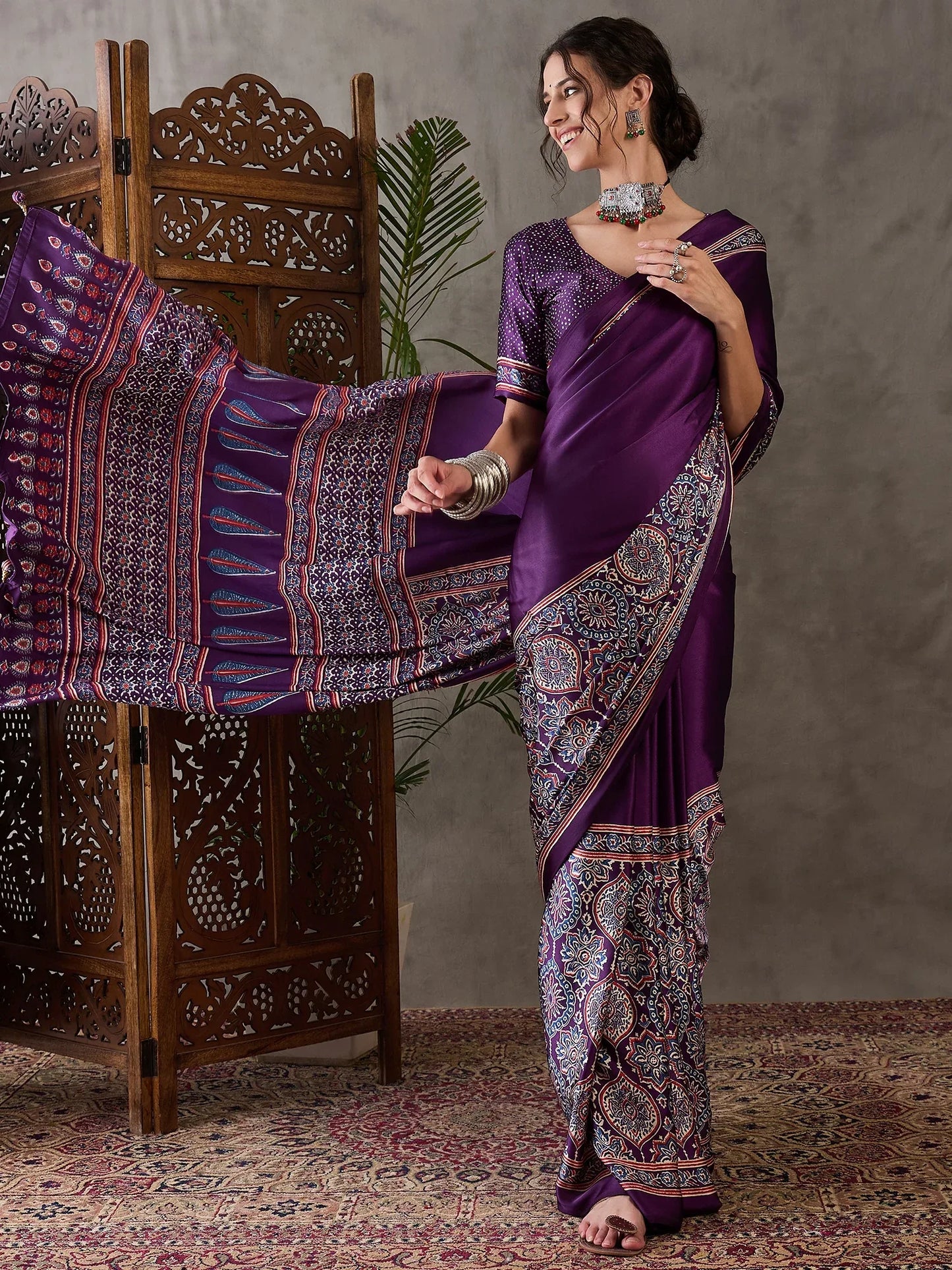 Purple Semi Modal Saree With Blouse Piece - EZBER