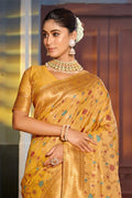 Mustard Banarasi Silk Saree With Blouse Piece - EZBER