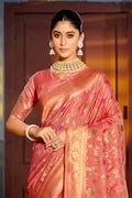 Peach Banarasi Silk Saree With Blouse Piece - EZBER