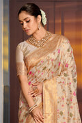 Cream Banarasi Silk Saree With Blouse Piece - EZBER