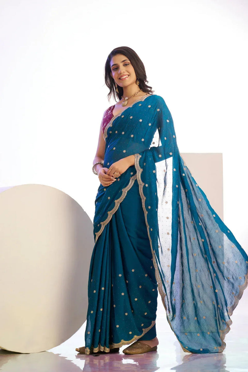 Red Tissue Crepe Saree with Blouse Piece  | EZBER