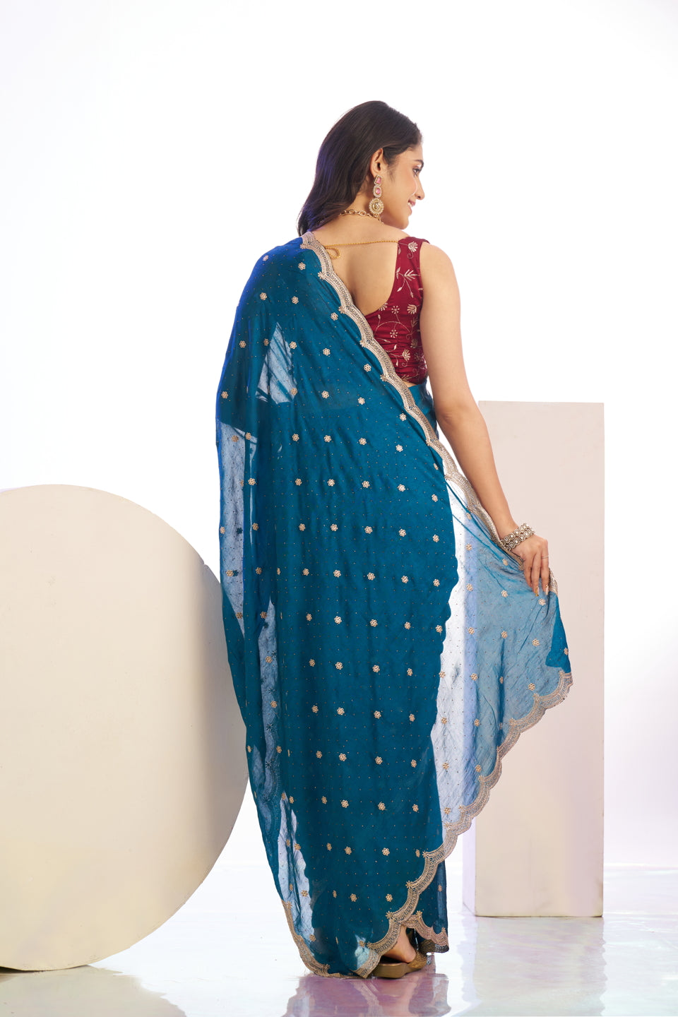 Vichitra Crunchi Sequins Embroidered Work With Blouse Piece