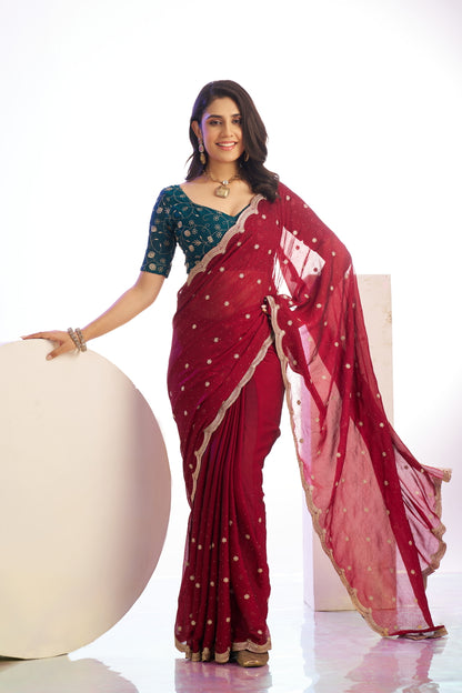 Vichitra Crunchi Sequins Embroidered Work With Blouse Piece