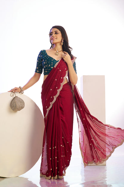 Vichitra Crunchi Sequins Embroidered Work With Blouse Piece