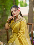 Yellow Tissue Saree With Blouse Piece - EZBER