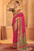 Magenta Banarasi Silk Saree With Blouse - EZBER