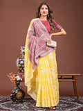 Yellow Linen Cotton Saree With Blouse Piece - EZBER