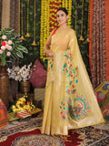 Yellow Linen Cotton Brocade Saree | EZB SI04 ASAVY1003