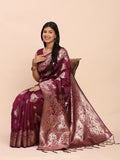 Purple Banarasi silk Saree with Blouse Piece | EZBER