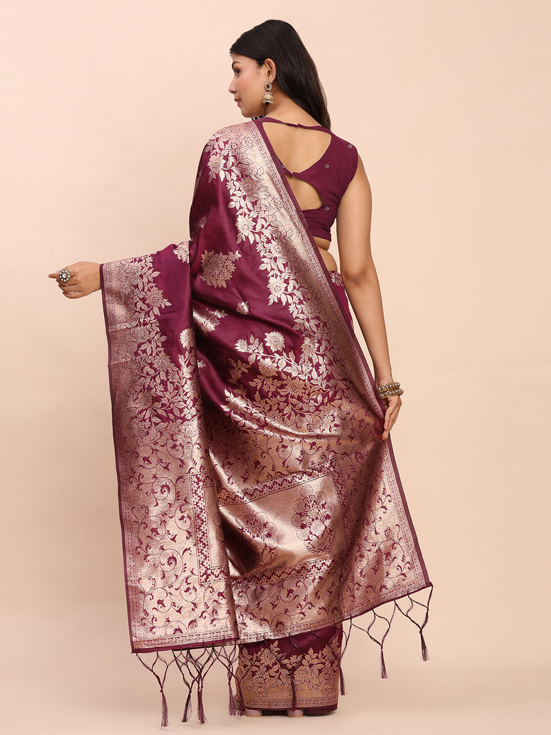 Purple Banarasi silk Saree with Blouse Piece | EZBER