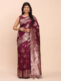 Purple Banarasi silk Saree with Blouse Piece | EZBER