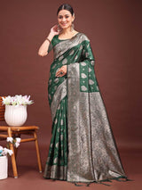 Dark Green Banarasi Silk Brocade Saree | EZB SI04 ASBNS1002