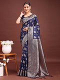 Banarasi Silk Navy Blue Brocade Saree With Blouse Piece