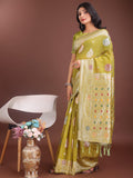 Mustard Linen Cotton Brocade Saree | EZB SI04 ASBUL1001