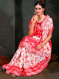 Red & White Linen Cotton Saree With Blouse Piece - EZBER