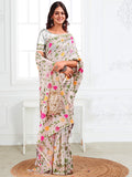 Linen Cotton White Brocade Saree With Blouse Piece