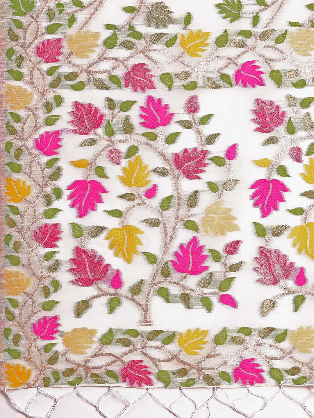 Linen Cotton White Brocade Saree With Blouse Piece