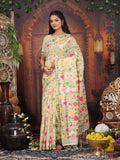 Cream Linen Cotton Brocade Saree | EZB SI04 ASGUL2001
