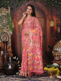 Pink Linen Cotton Brocade Saree | EZB SI04 ASGUL2004