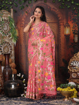Pink Linen Cotton Brocade Saree | EZB SI04 ASGUL2004